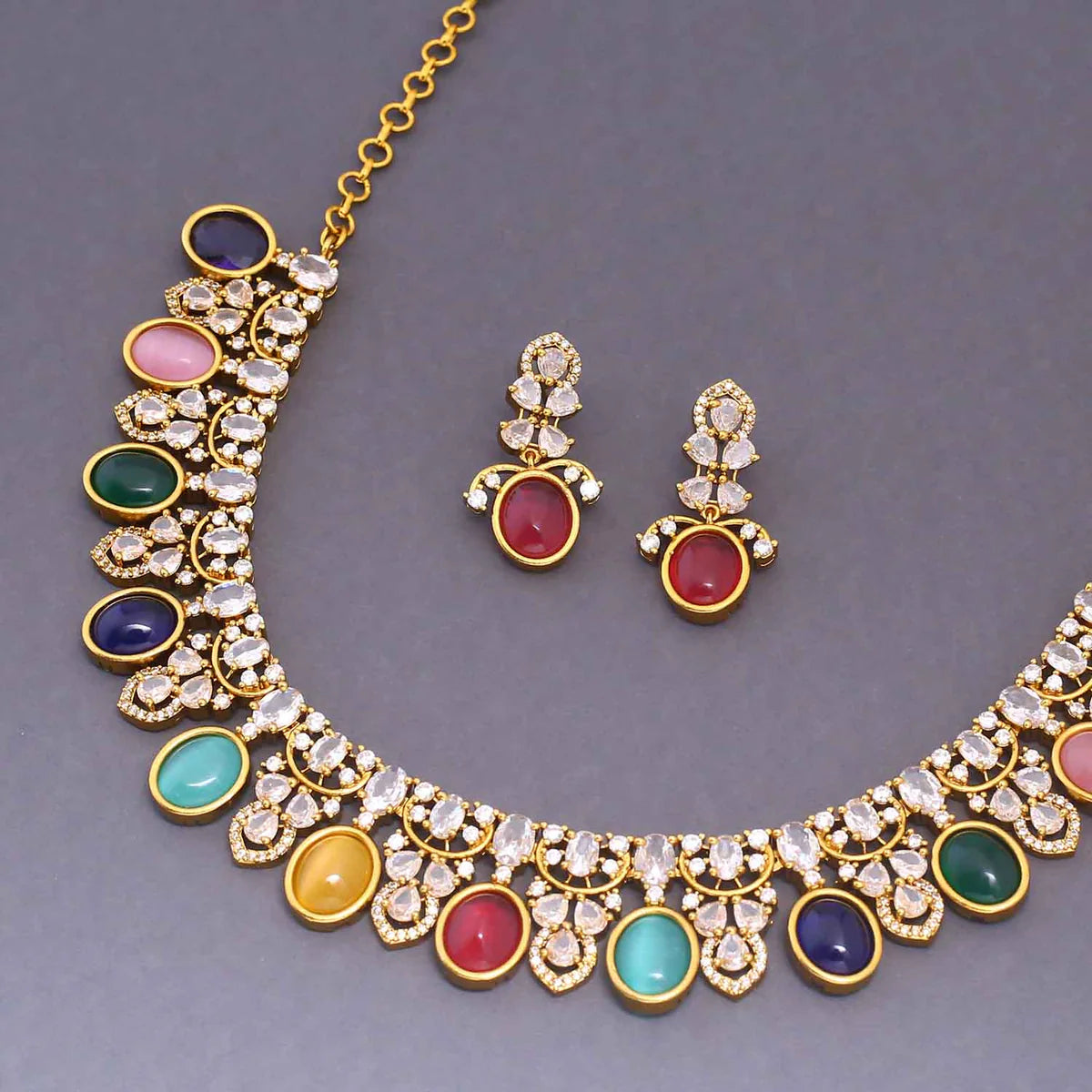 Multicolor Rajasi Victorian Jewellery Set - New Arrival
